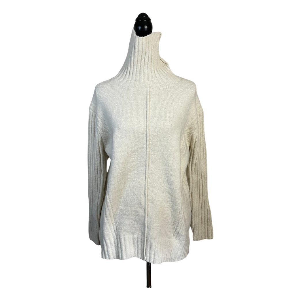 All in Favor | Women's Ivory White Turtleneck Metallic Rib Stretch Sweater Small - Picture 2 of 8